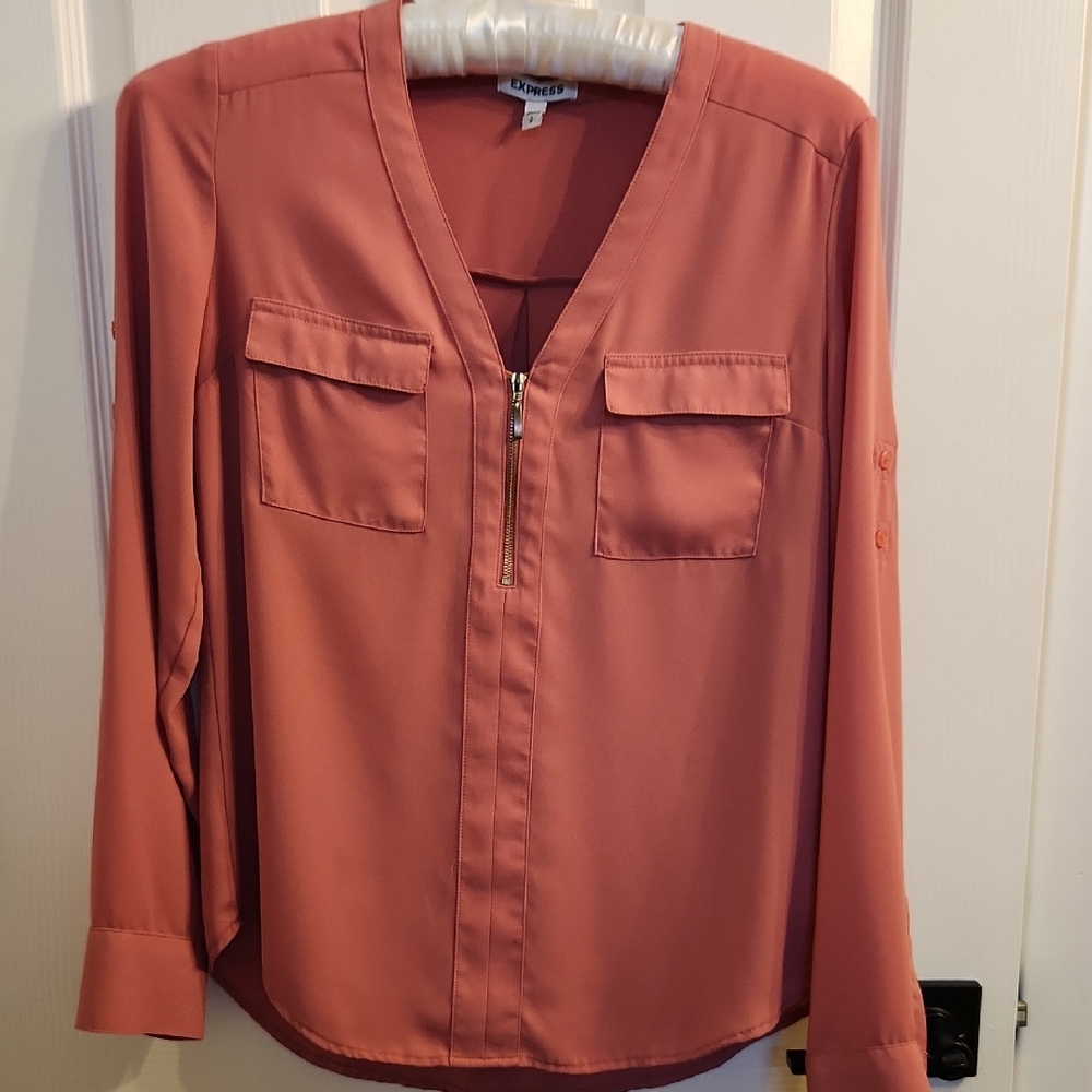 Express Pink Long Sleeve Buttoned Blouse